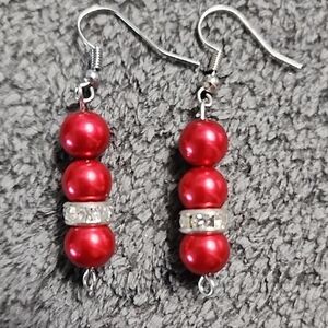 Red Faux Pearl Earrings Elegant